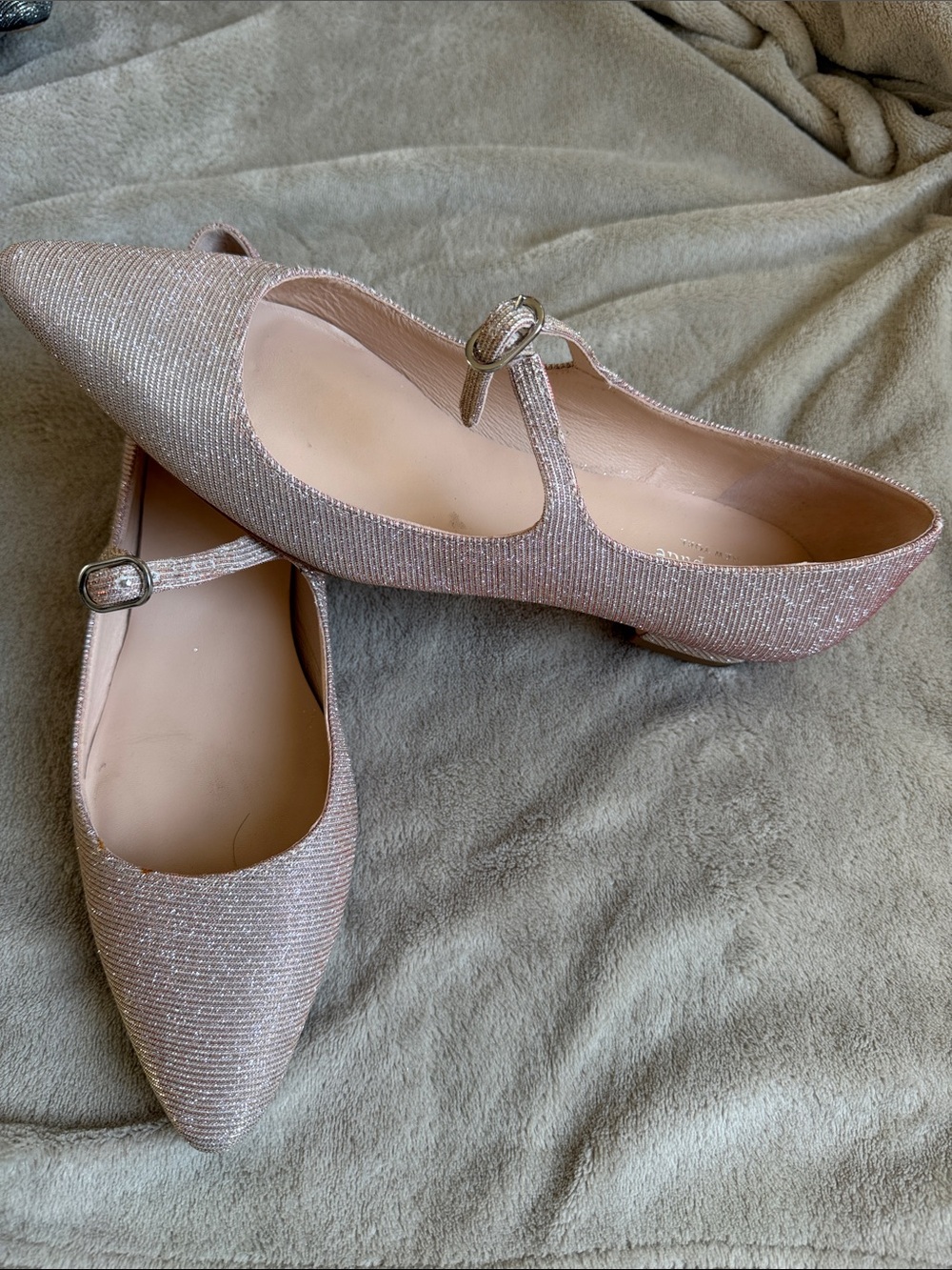 kate spade Mallory Glitter Mary Jane Pointed Toe Flats in Blush 9.5